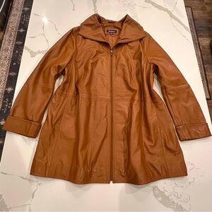 Roaman’s Womens Mid Length Brown Leather Jacket Size 22W Zip Up 90’s Y2K Classic